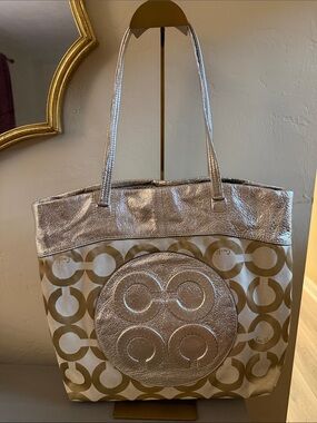 Coach Metallic Gold Julia Op Art Perry Tote